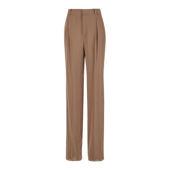 Saint Laurent Beige Pants With High Waist And Pences On The FrontIn Silk Woman